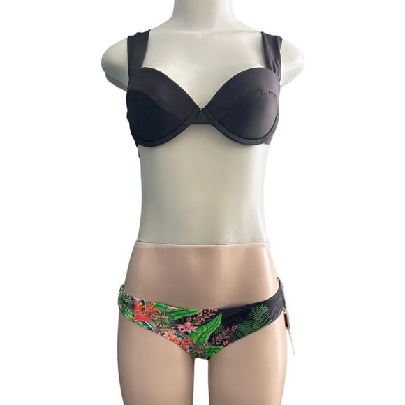 WEWOREWHAT Black Claudia Underwire Wide Strap Bikini Swim Top Size Medium - Picture 7 of 9